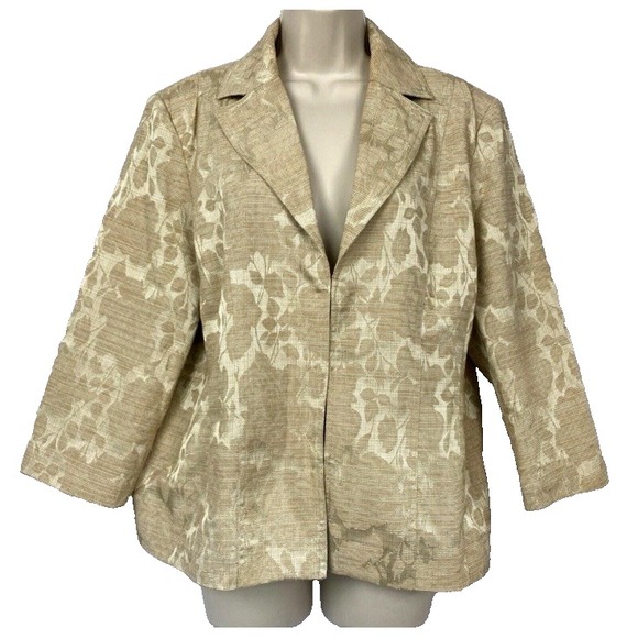 Chico's Jackets & Blazers - Chico's Blazer Jacket Floral Jacquard Gold Women's Size Large Lightweight Career